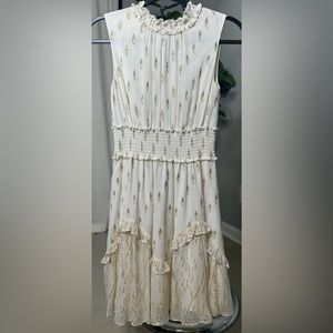 a loves a Womens XS Sleeveless Metallic Ruffle Hem Dress Cream Silk MSRP $249